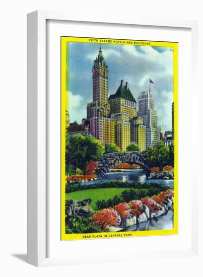 NYC, New York - Central Park Plaza View of 5th Ave Hotels and Bldgs-Lantern Press-Framed Art Print