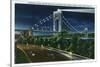 NYC, New York - Riverside Drive View of G. Washington Bridge, Hudson at Night-Lantern Press-Stretched Canvas