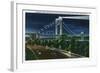 NYC, New York - Riverside Drive View of G. Washington Bridge, Hudson at Night-Lantern Press-Framed Art Print