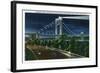 NYC, New York - Riverside Drive View of G. Washington Bridge, Hudson at Night-Lantern Press-Framed Art Print