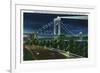 NYC, New York - Riverside Drive View of G. Washington Bridge, Hudson at Night-Lantern Press-Framed Premium Giclee Print