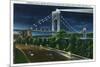 NYC, New York - Riverside Drive View of G. Washington Bridge, Hudson at Night-Lantern Press-Mounted Premium Giclee Print