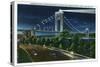 NYC, New York - Riverside Drive View of G. Washington Bridge, Hudson at Night-Lantern Press-Stretched Canvas