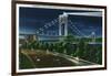 NYC, New York - Riverside Drive View of G. Washington Bridge, Hudson at Night-Lantern Press-Framed Art Print