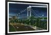 NYC, New York - Riverside Drive View of G. Washington Bridge, Hudson at Night-Lantern Press-Framed Art Print