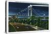 NYC, New York - Riverside Drive View of G. Washington Bridge, Hudson at Night-Lantern Press-Stretched Canvas