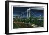 NYC, New York - Riverside Drive View of G. Washington Bridge, Hudson at Night-Lantern Press-Framed Art Print