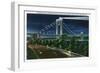 NYC, New York - Riverside Drive View of G. Washington Bridge, Hudson at Night-Lantern Press-Framed Art Print