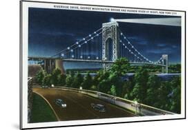 NYC, New York - Riverside Drive View of G. Washington Bridge, Hudson at Night-Lantern Press-Mounted Art Print