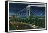 NYC, New York - Riverside Drive View of G. Washington Bridge, Hudson at Night-Lantern Press-Framed Stretched Canvas