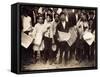 NYC Newsboys and Newsgirl, Lewis Hine, 1910-Science Source-Framed Stretched Canvas