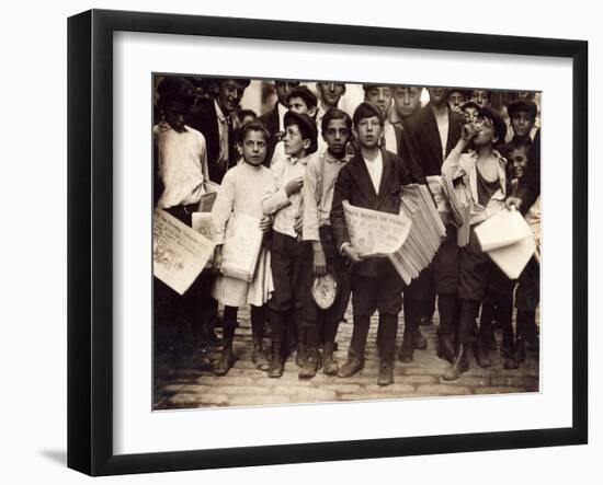 NYC Newsboys and Newsgirl, Lewis Hine, 1910-Science Source-Framed Giclee Print