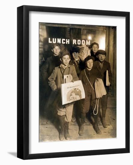 NYC Newsboys, Lewis Hine, 1908-Science Source-Framed Giclee Print