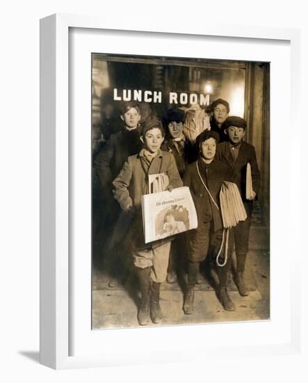 NYC Newsboys, Lewis Hine, 1908-Science Source-Framed Giclee Print