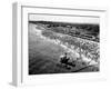 NYC Police Helicopter Hovering over Independence Day Crowd at Beach at Far Rockaway-null-Framed Photographic Print