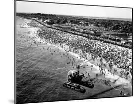 NYC Police Helicopter Hovering over Independence Day Crowd at Beach at Far Rockaway-null-Mounted Photographic Print