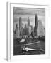 Nyc Police Helicopter Passing over Downtown Skyport on the Waterfront in Lower Manhattan-Margaret Bourke-White-Framed Photographic Print