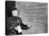 NYC Police Officer Practices Basic Spanish Phrases Written on Blackboard, Ca. 1955-null-Stretched Canvas