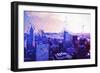 NYC Purple Sunset - In the Style of Oil Painting-Philippe Hugonnard-Framed Giclee Print