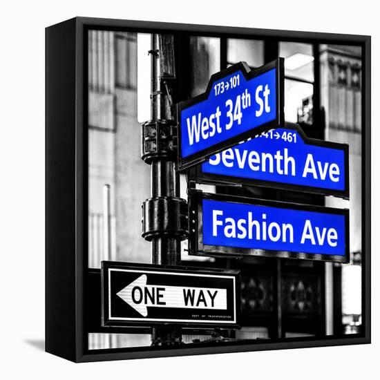 NYC Street Signs in Manhattan by Night - 34th Street, Seventh Avenue and Fashion Avenue Signs-Philippe Hugonnard-Framed Stretched Canvas