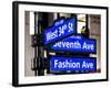 NYC Street Signs in Manhattan by Night - 34th Street, Seventh Avenue and Fashion Avenue Signs-Philippe Hugonnard-Framed Photographic Print