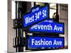 NYC Street Signs in Manhattan by Night - 34th Street, Seventh Avenue and Fashion Avenue Signs-Philippe Hugonnard-Mounted Photographic Print