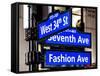 NYC Street Signs in Manhattan by Night - 34th Street, Seventh Avenue and Fashion Avenue Signs-Philippe Hugonnard-Framed Stretched Canvas