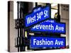 NYC Street Signs in Manhattan by Night - 34th Street, Seventh Avenue and Fashion Avenue Signs-Philippe Hugonnard-Stretched Canvas