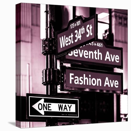 NYC Street Signs in Manhattan by Night - 34th Street, Seventh Avenue and Fashion Avenue Signs-Philippe Hugonnard-Stretched Canvas