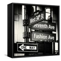 NYC Street Signs in Manhattan by Night - 34th Street, Seventh Avenue and Fashion Avenue Signs-Philippe Hugonnard-Framed Stretched Canvas