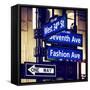 NYC Street Signs in Manhattan by Night - 34th Street, Seventh Avenue and Fashion Avenue Signs-Philippe Hugonnard-Framed Stretched Canvas