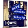 NYC Street Signs in Manhattan by Night - 34th Street, Seventh Avenue and Fashion Avenue Signs-Philippe Hugonnard-Mounted Photographic Print