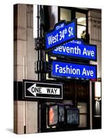 NYC Street Signs in Manhattan by Night - 34th Street, Seventh Avenue and Fashion Avenue Signs-Philippe Hugonnard-Stretched Canvas