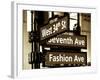 NYC Street Signs in Manhattan by Night - 34th Street, Seventh Avenue and Fashion Avenue Signs-Philippe Hugonnard-Framed Photographic Print