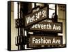 NYC Street Signs in Manhattan by Night - 34th Street, Seventh Avenue and Fashion Avenue Signs-Philippe Hugonnard-Framed Stretched Canvas