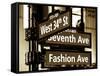 NYC Street Signs in Manhattan by Night - 34th Street, Seventh Avenue and Fashion Avenue Signs-Philippe Hugonnard-Framed Stretched Canvas