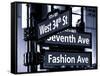 NYC Street Signs in Manhattan by Night - 34th Street, Seventh Avenue and Fashion Avenue Signs-Philippe Hugonnard-Framed Stretched Canvas