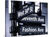 NYC Street Signs in Manhattan by Night - 34th Street, Seventh Avenue and Fashion Avenue Signs-Philippe Hugonnard-Stretched Canvas