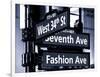 NYC Street Signs in Manhattan by Night - 34th Street, Seventh Avenue and Fashion Avenue Signs-Philippe Hugonnard-Framed Photographic Print