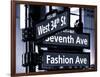 NYC Street Signs in Manhattan by Night - 34th Street, Seventh Avenue and Fashion Avenue Signs-Philippe Hugonnard-Framed Photographic Print