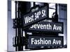 NYC Street Signs in Manhattan by Night - 34th Street, Seventh Avenue and Fashion Avenue Signs-Philippe Hugonnard-Mounted Photographic Print