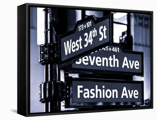 NYC Street Signs in Manhattan by Night - 34th Street, Seventh Avenue and Fashion Avenue Signs-Philippe Hugonnard-Framed Stretched Canvas