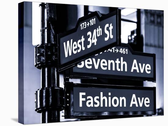 NYC Street Signs in Manhattan by Night - 34th Street, Seventh Avenue and Fashion Avenue Signs-Philippe Hugonnard-Stretched Canvas