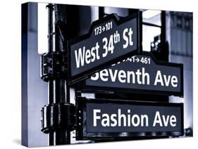 NYC Street Signs in Manhattan by Night - 34th Street, Seventh Avenue and Fashion Avenue Signs-Philippe Hugonnard-Stretched Canvas