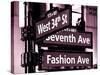 NYC Street Signs in Manhattan by Night - 34th Street, Seventh Avenue and Fashion Avenue Signs-Philippe Hugonnard-Stretched Canvas