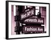 NYC Street Signs in Manhattan by Night - 34th Street, Seventh Avenue and Fashion Avenue Signs-Philippe Hugonnard-Framed Photographic Print