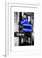 NYC Street Signs in Manhattan by Night - 34th Street, Seventh Avenue and Fashion Avenue Signs-Philippe Hugonnard-Framed Photographic Print