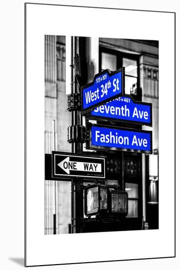 NYC Street Signs in Manhattan by Night - 34th Street, Seventh Avenue and Fashion Avenue Signs-Philippe Hugonnard-Mounted Photographic Print