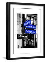 NYC Street Signs in Manhattan by Night - 34th Street, Seventh Avenue and Fashion Avenue Signs-Philippe Hugonnard-Framed Premium Photographic Print