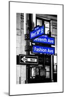 NYC Street Signs in Manhattan by Night - 34th Street, Seventh Avenue and Fashion Avenue Signs-Philippe Hugonnard-Mounted Photographic Print